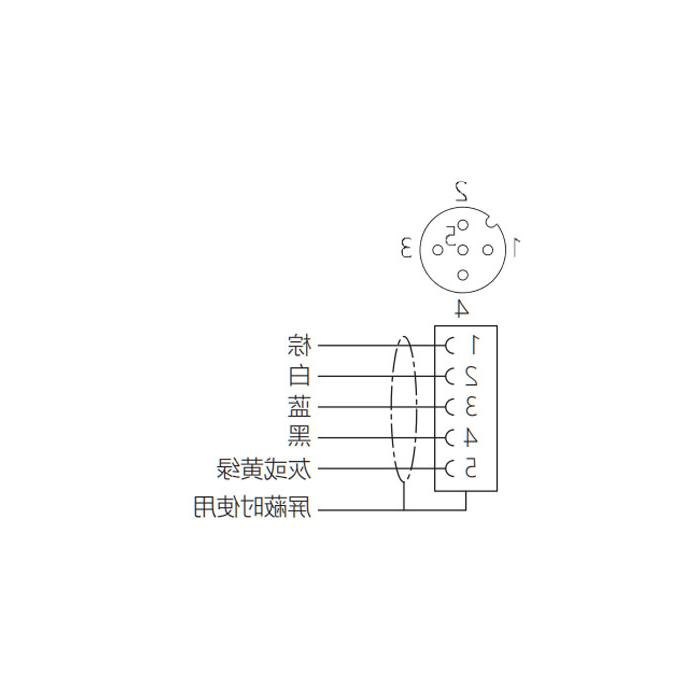 M12 5Pin、母头直型、单端预铸电缆、防焊渣PUR材质、黄色护套、64T091-XXX